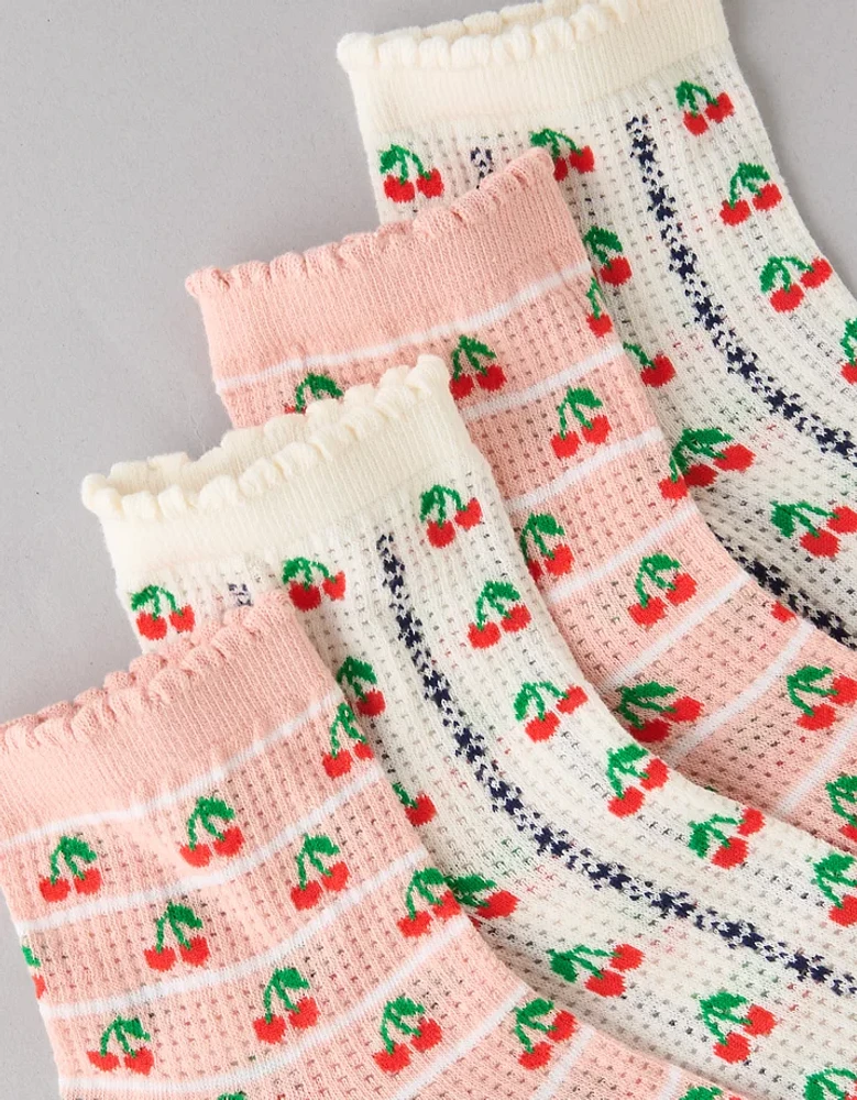 Lot de deux paires de chaussettes petit ami à rayures cerises AE