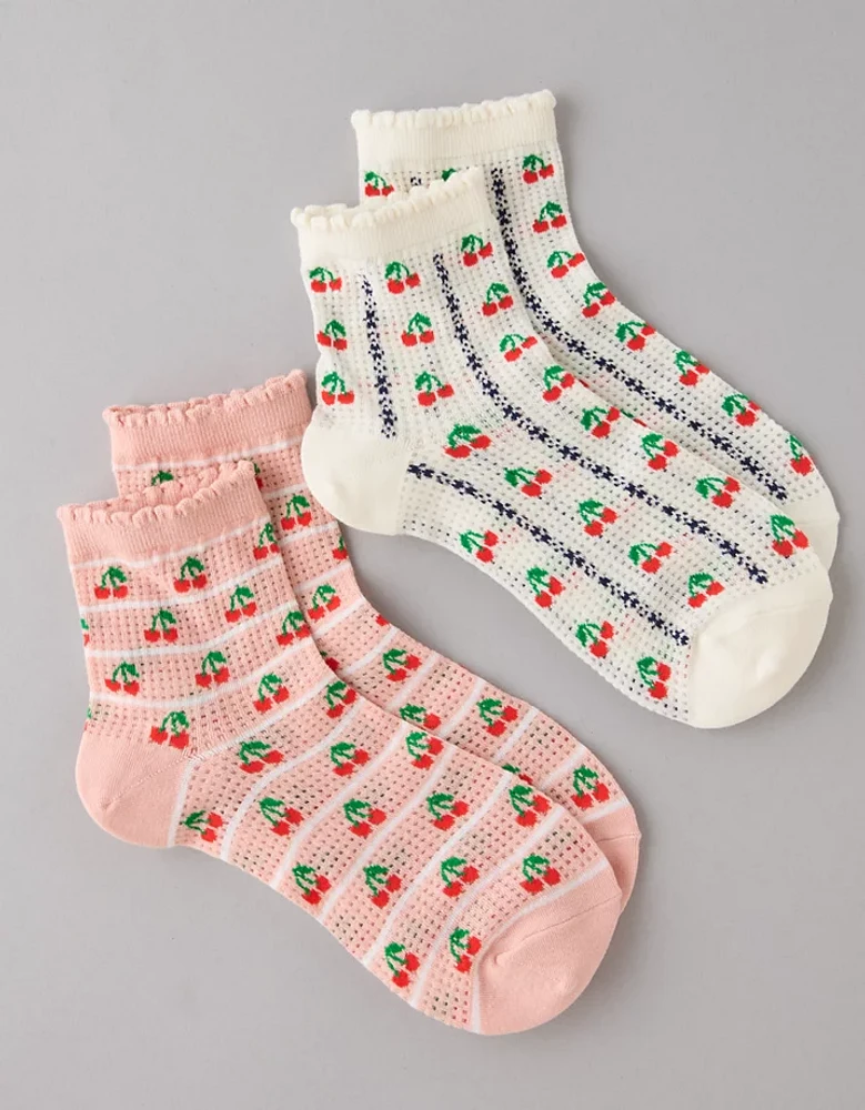 Lot de deux paires de chaussettes petit ami à rayures cerises AE