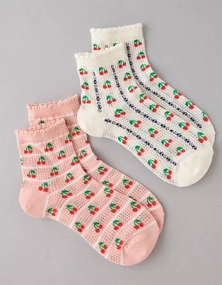 Lot de deux paires de chaussettes petit ami à rayures cerises AE