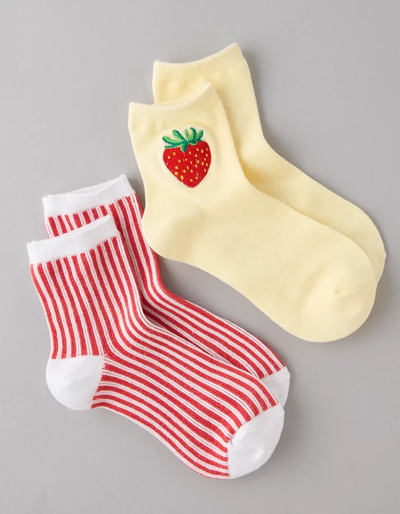 Lot de deux paires de chaussettes petit ami rayées fraise AE
