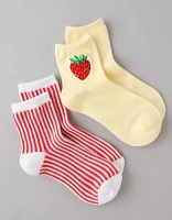 Lot de deux paires de chaussettes petit ami rayées fraise AE