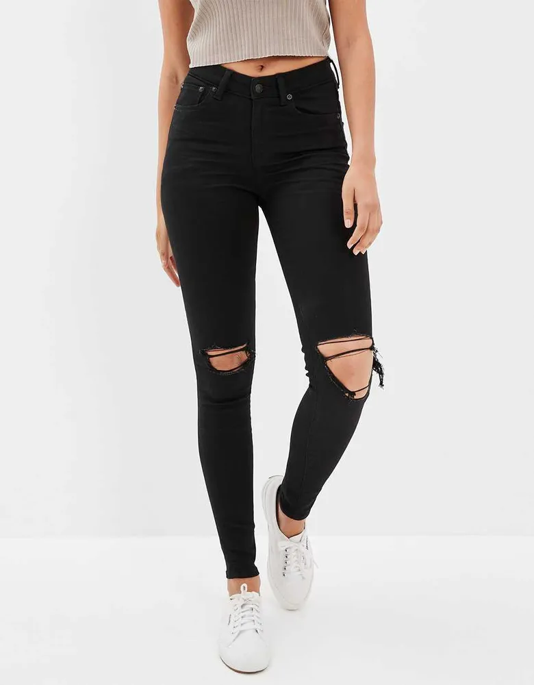 American Eagle Women Grey Next Level Ripped Super High-waisted Jeans