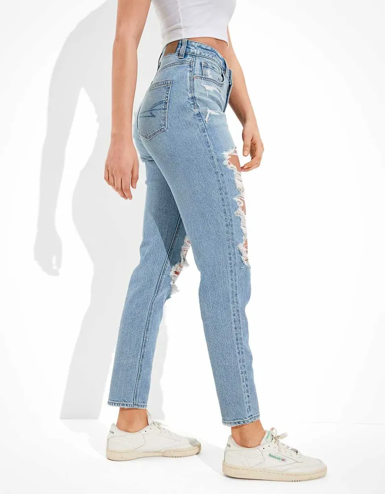 Women's Curvy Ultra High-Rise Ripped Light Wash Mom Jeans