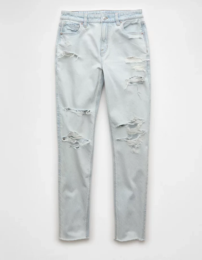 AE Strigid Ripped Crackle Mom Jean