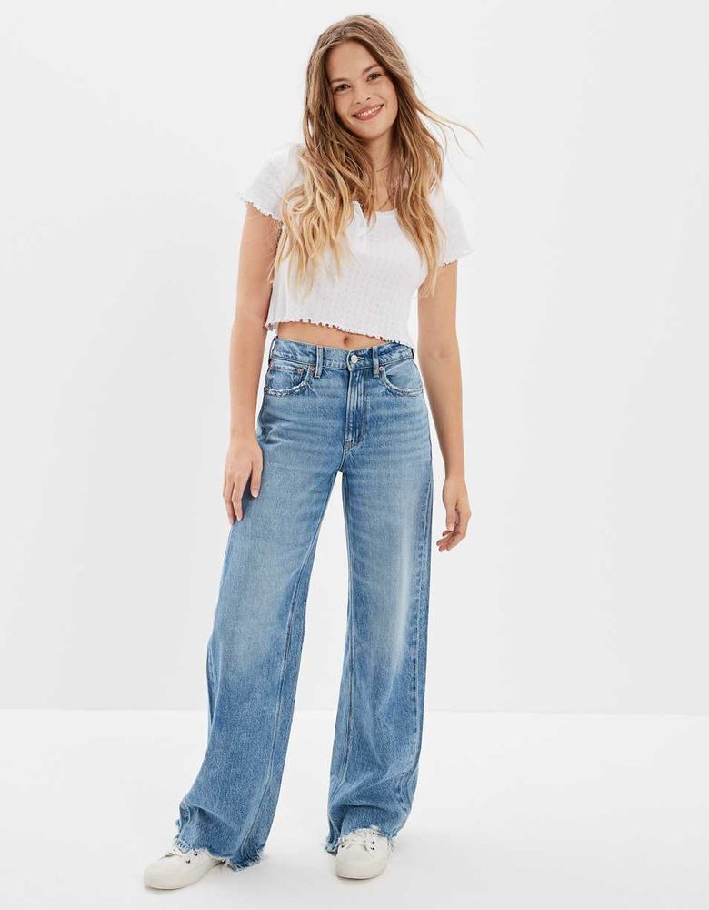 AE Dreamy Drape Ripped Low-Rise Baggy Flare Jean