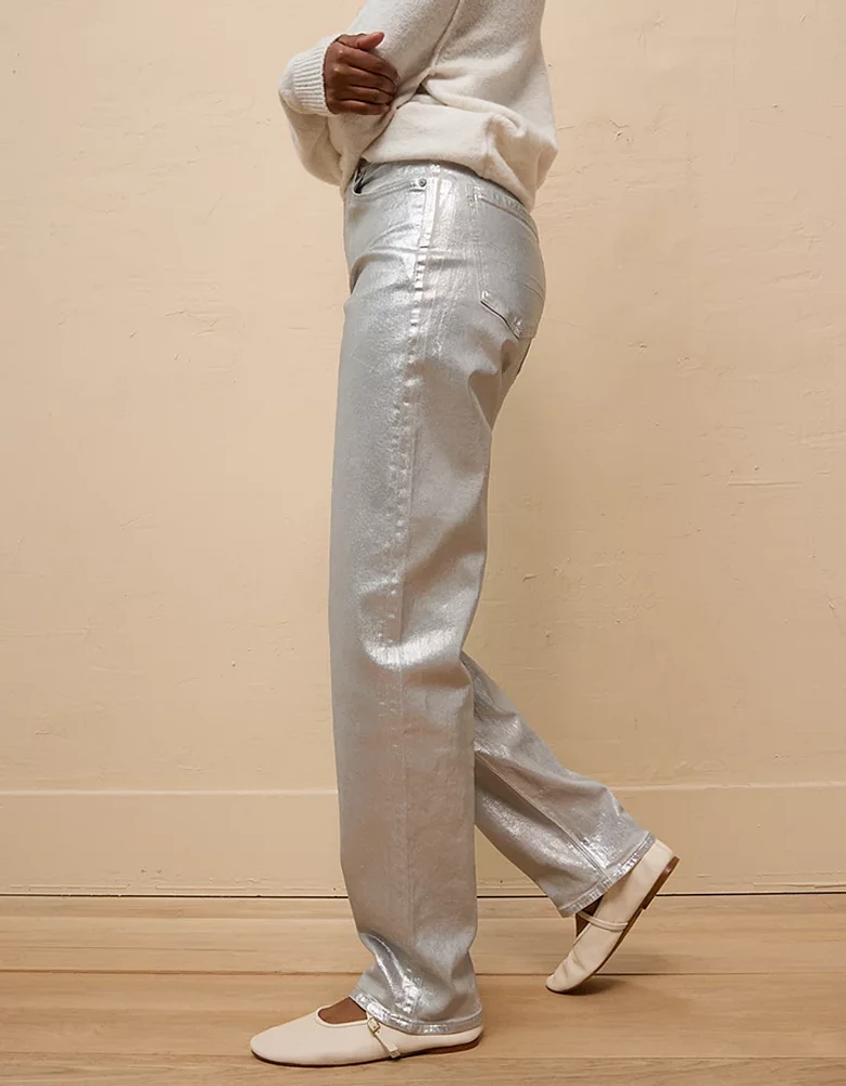 AE Stretch Metallic Super High-Waisted Baggy Straight Jean