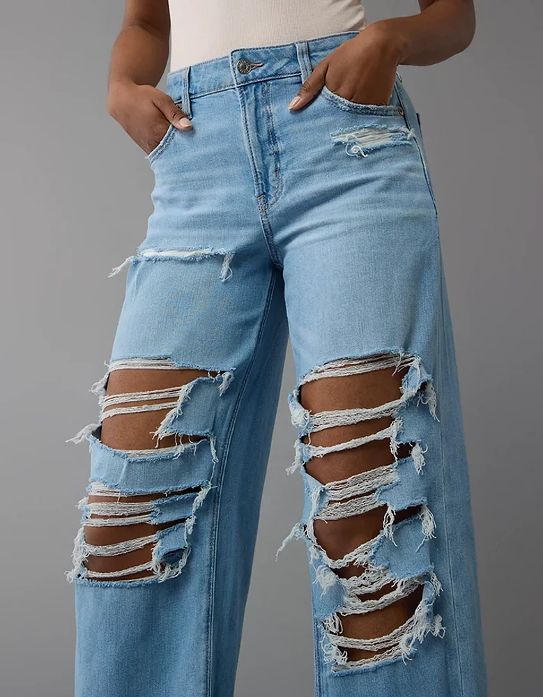Jean ample à jambe large taille très haute déchiré et extensible Dreamy Drape AE