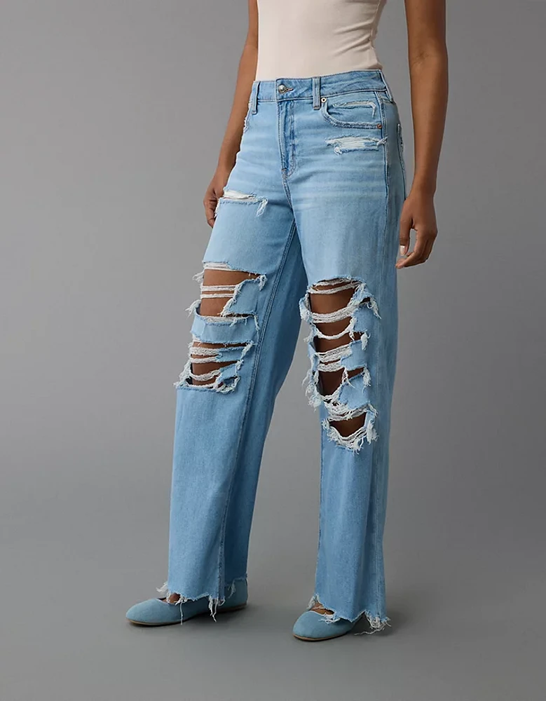 Jean ample à jambe large taille très haute déchiré et extensible Dreamy Drape AE