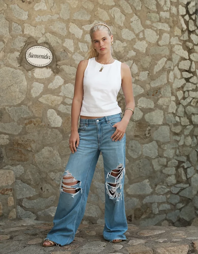 AE Dreamy Drape Stretch Ripped Low-Rise Baggy Wide-Leg Jean