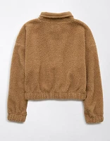 AE Cropped Sherpa Quarter-Zip Sweatshirt