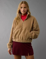 AE Cropped Sherpa Quarter-Zip Sweatshirt