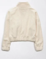 AE Cropped Sherpa Quarter-Zip Sweatshirt