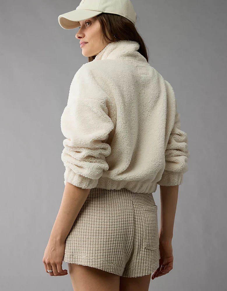 AE Cropped Sherpa Quarter-Zip Sweatshirt