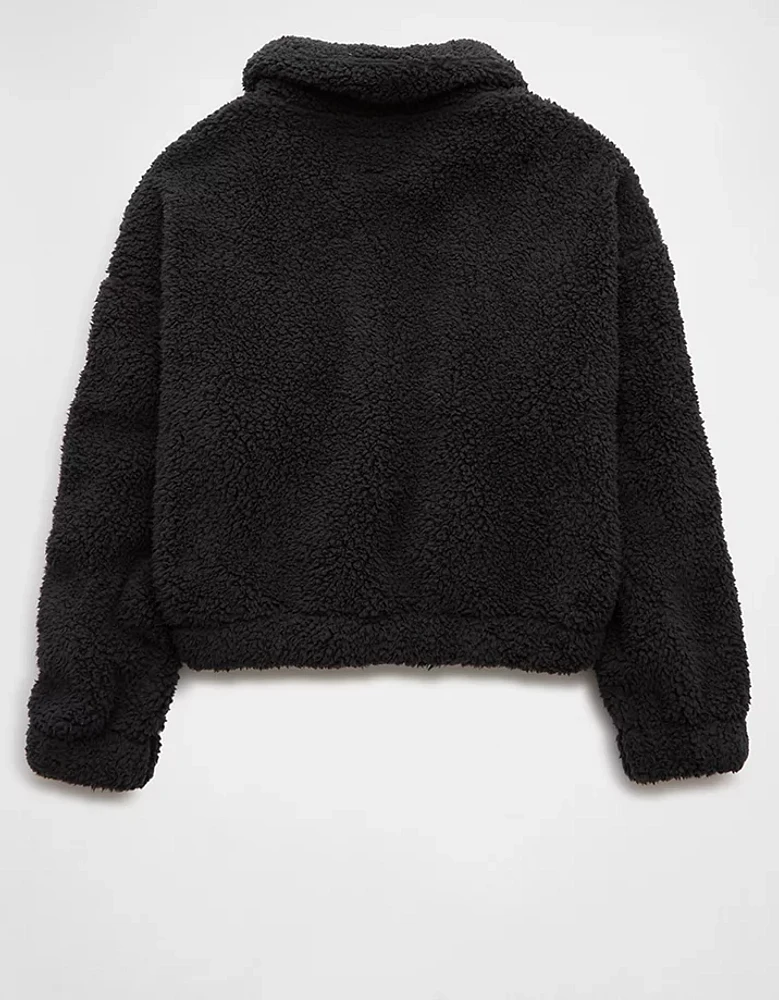 AE Cropped Sherpa Quarter-Zip Sweatshirt