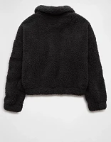 AE Cropped Sherpa Quarter-Zip Sweatshirt