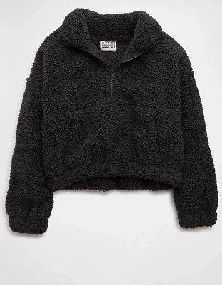 AE Cropped Sherpa Quarter-Zip Sweatshirt