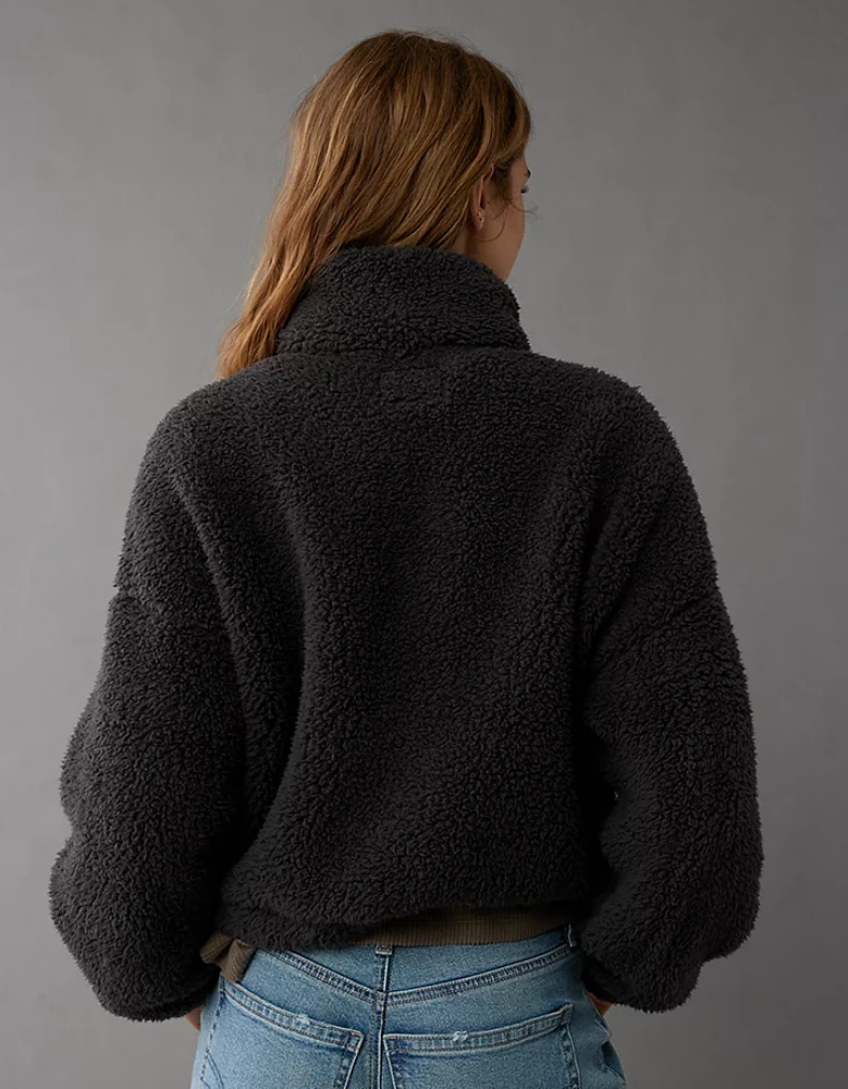 AE Cropped Sherpa Quarter-Zip Sweatshirt