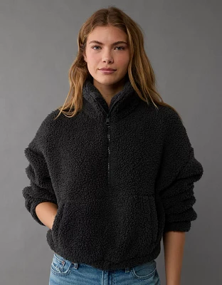 AE Cropped Sherpa Quarter-Zip Sweatshirt