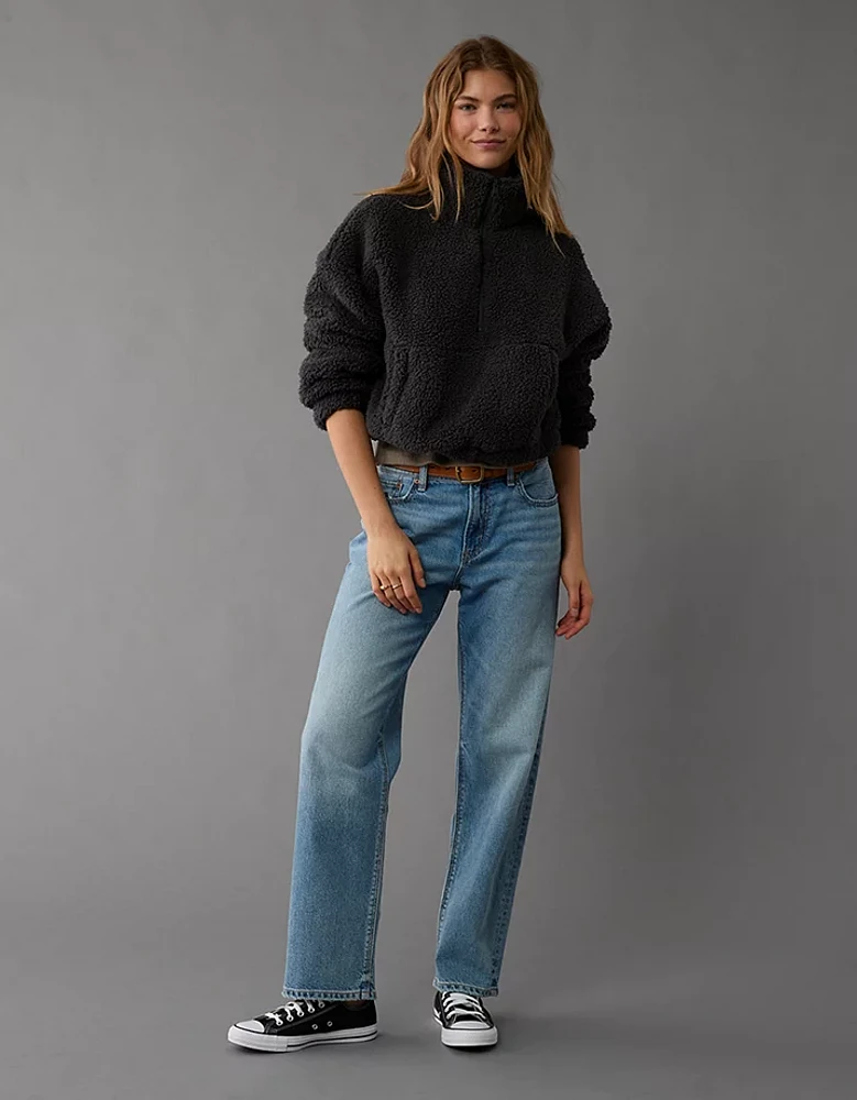 AE Cropped Sherpa Quarter-Zip Sweatshirt