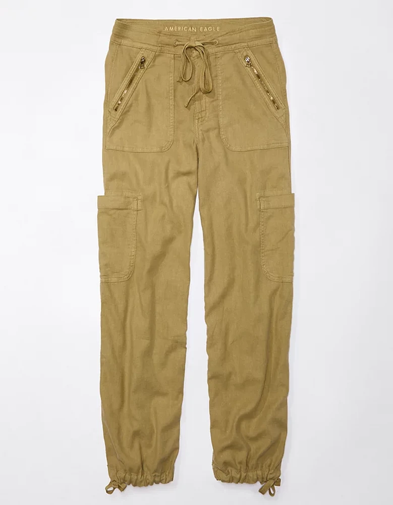 AE Dreamy Drape Linen-Blend Baggy Wide-Leg Cargo Pant