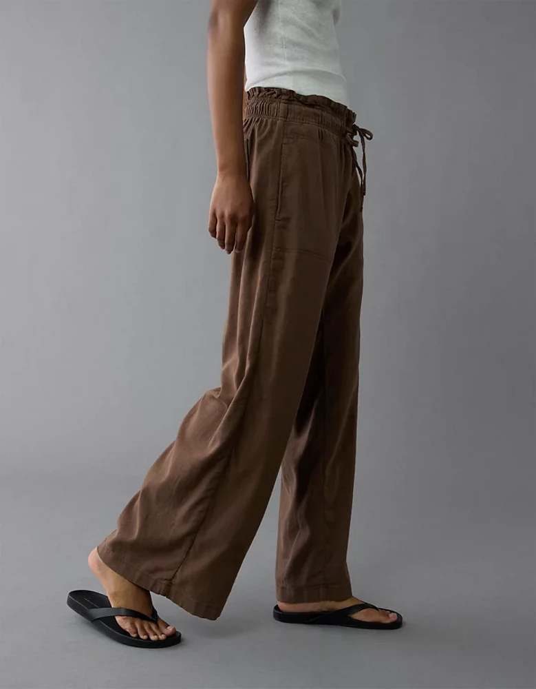 AE Dreamy Drape Linen-Blend Pull-On Pant