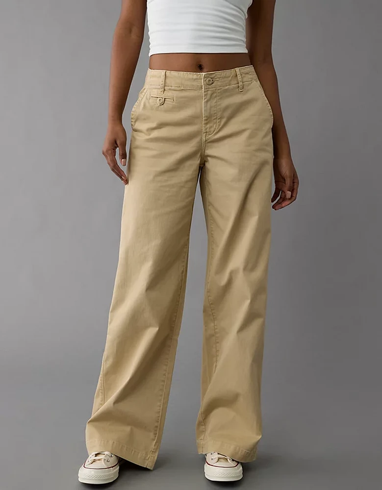 AE Stretch Mid-Rise Wide-Leg Khaki Trouser