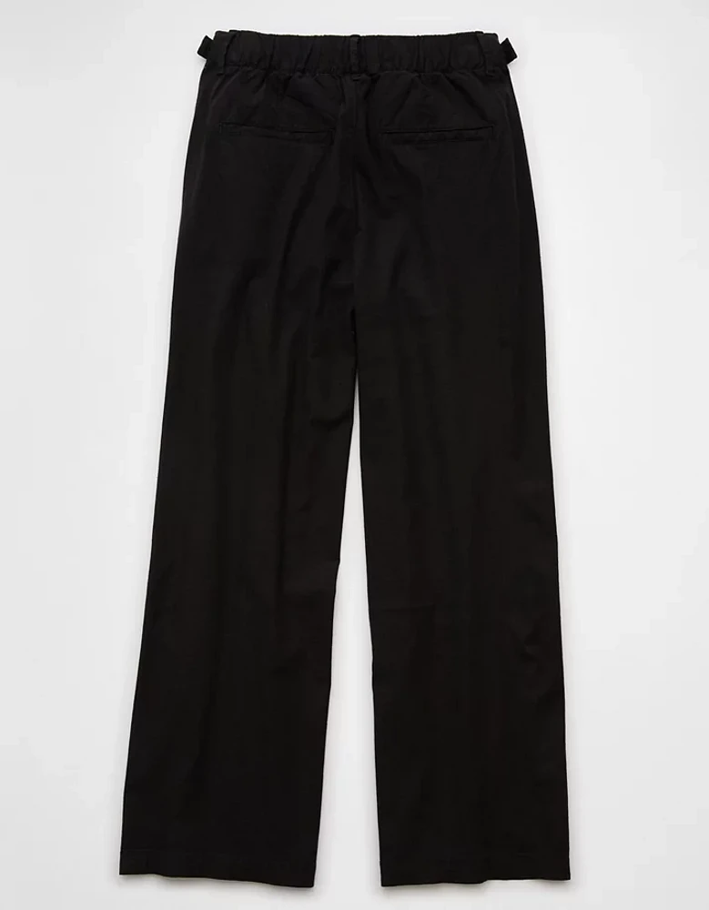 Pantalon à jambe large taille haute en mélange de lin extensible AE