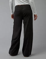 Pantalon à jambe large taille haute en mélange de lin extensible AE