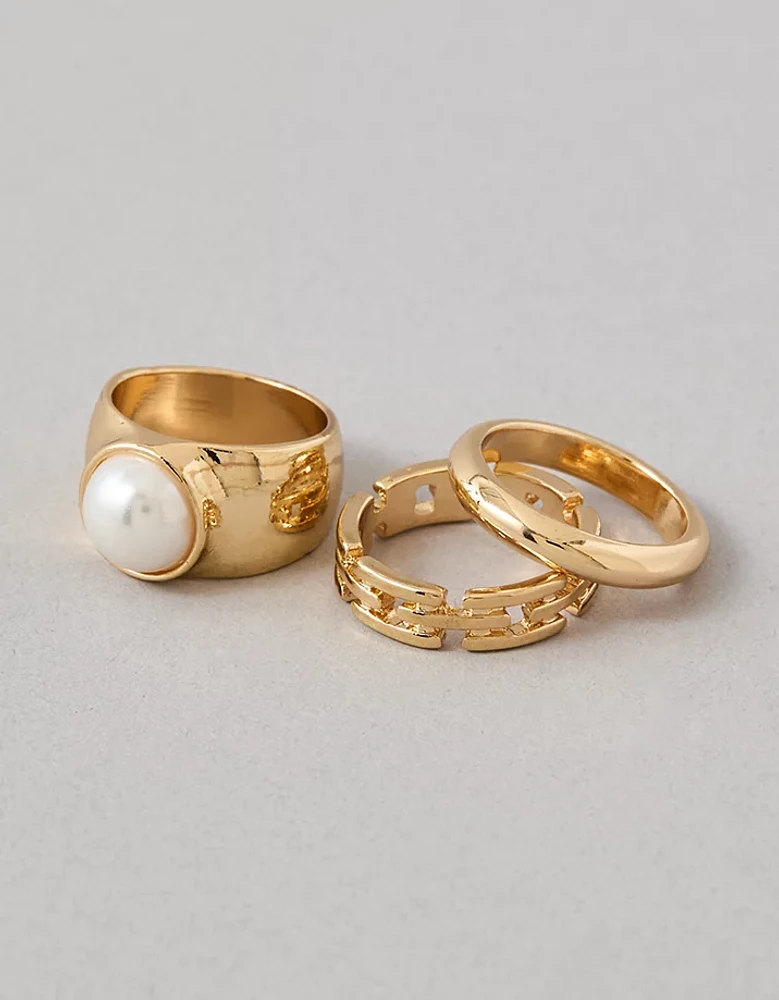 AEO Gold & Pearl Rings 3-Pack