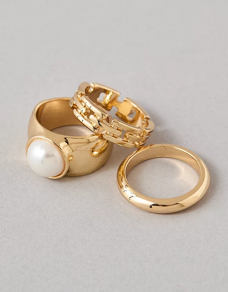 AEO Gold & Pearl Rings 3-Pack