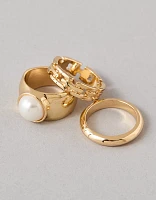 AEO Gold & Pearl Rings 3-Pack