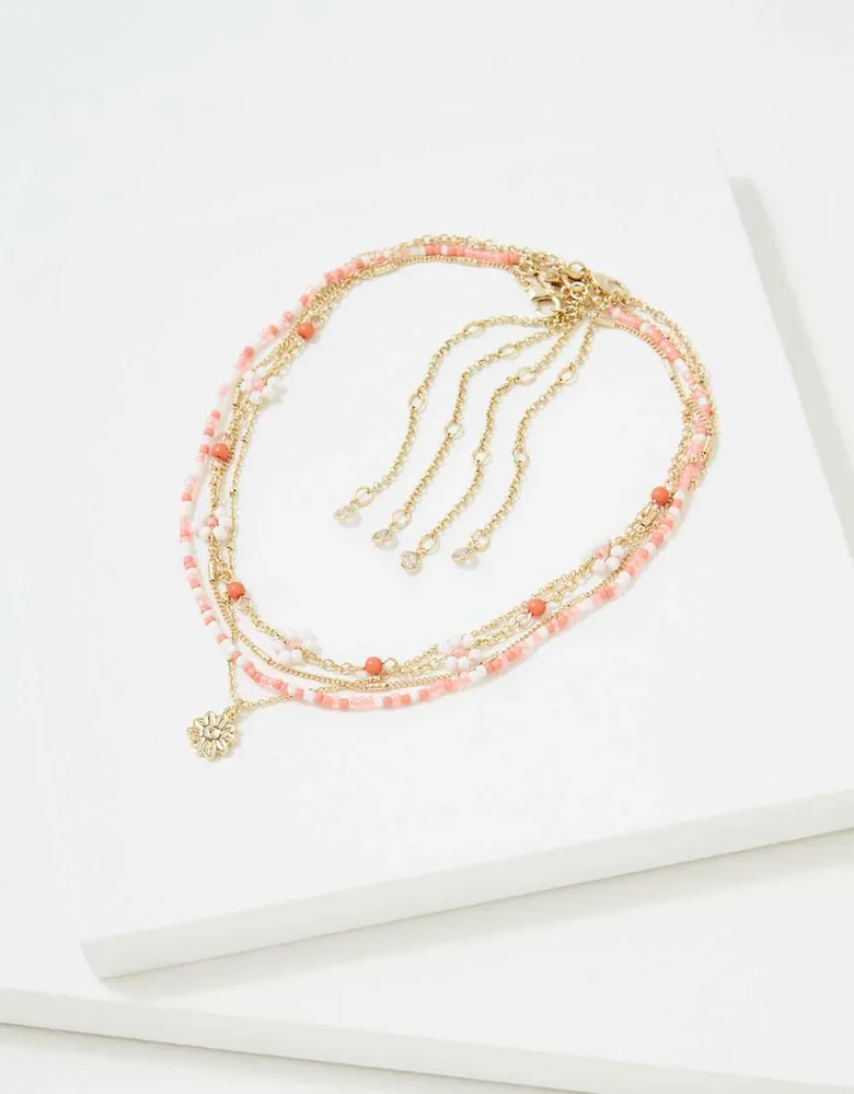AEO Coral Daisy Beaded Necklace 4-Pack