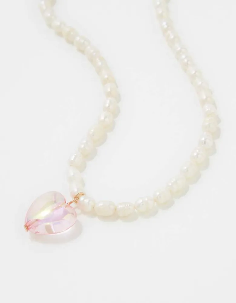 AEO Pearl + Heart Beaded Necklace