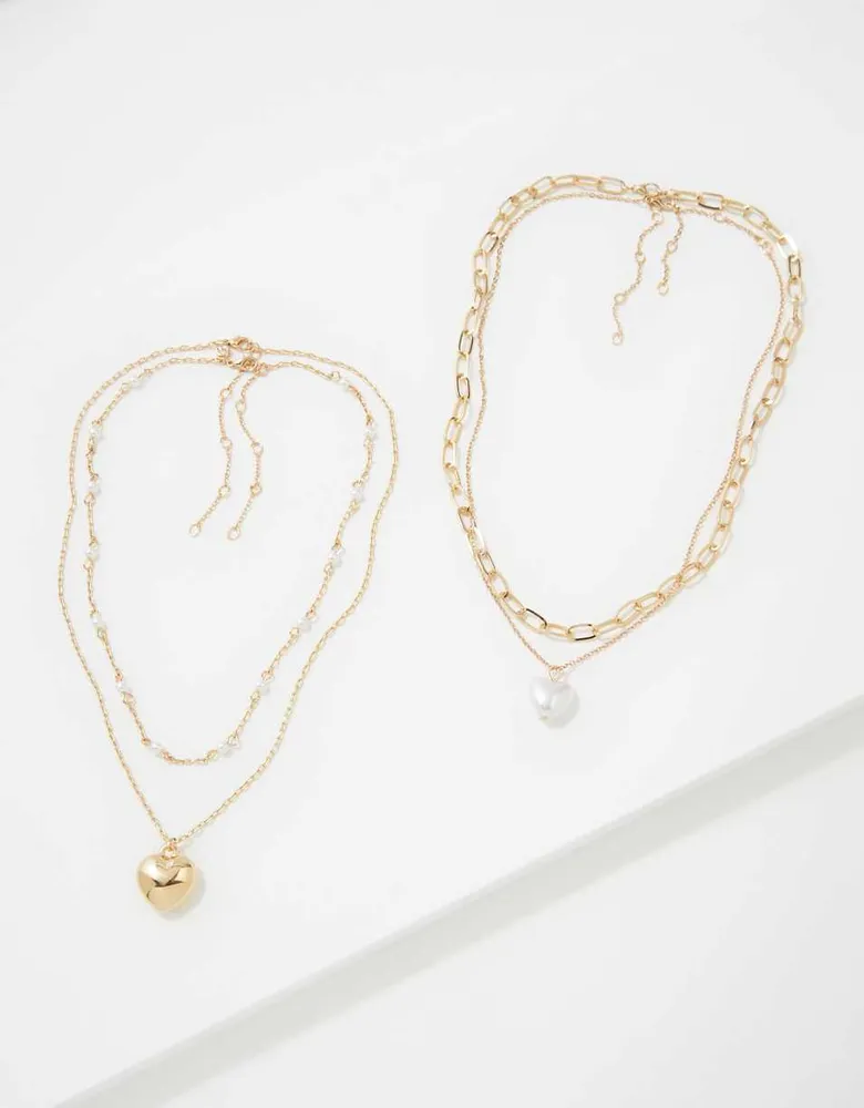 AEO Gold Heart Necklace 4-Pack