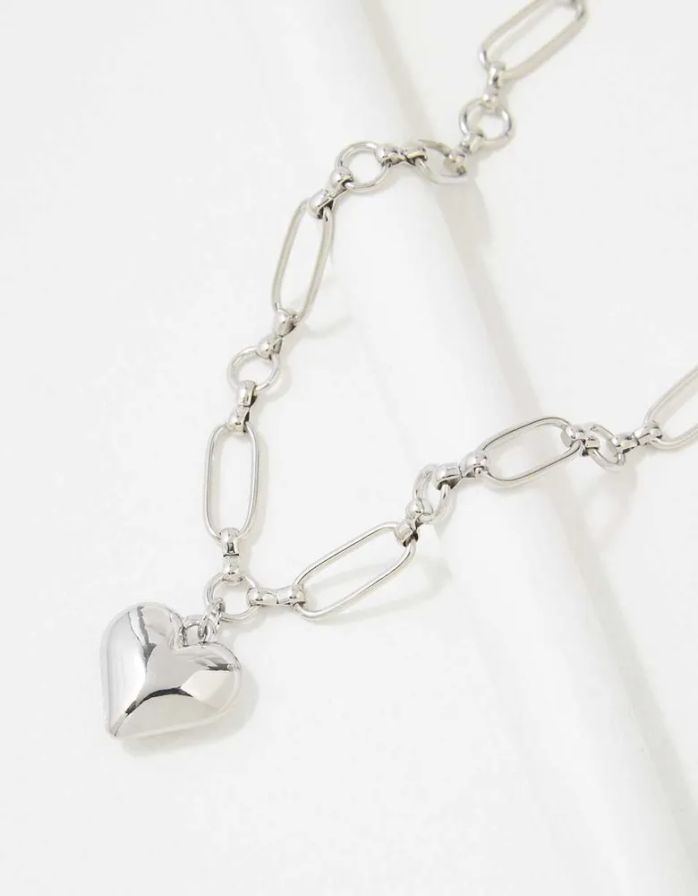 AEO Silver Chunky Heart Necklace