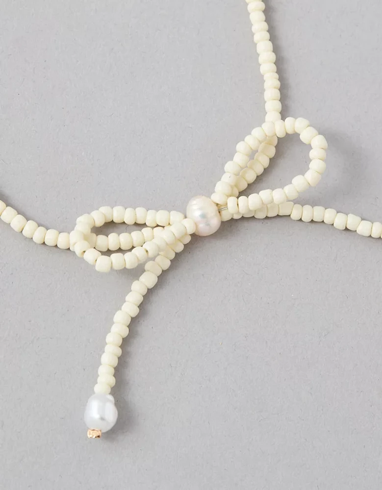 AEO White Beaded Bow Necklace