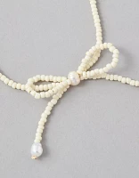 AEO White Beaded Bow Necklace