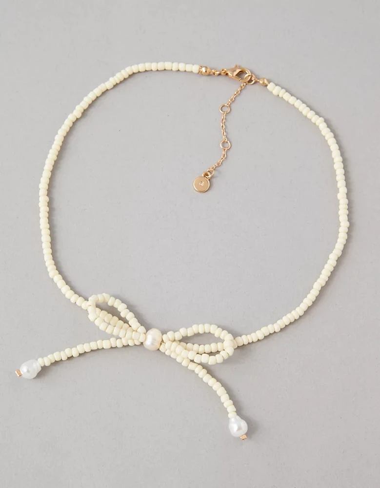 AEO White Beaded Bow Necklace