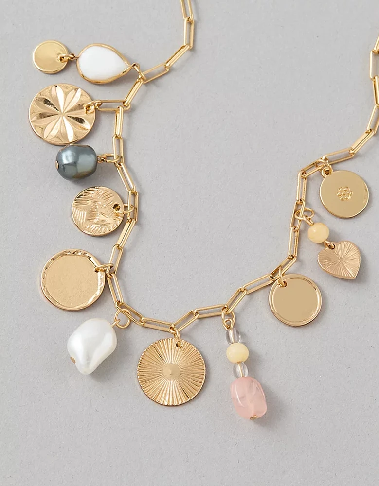 AEO Disc Pearl Charm Necklace