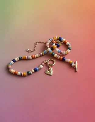 Collier à perles en forme de cœur fierté AEO