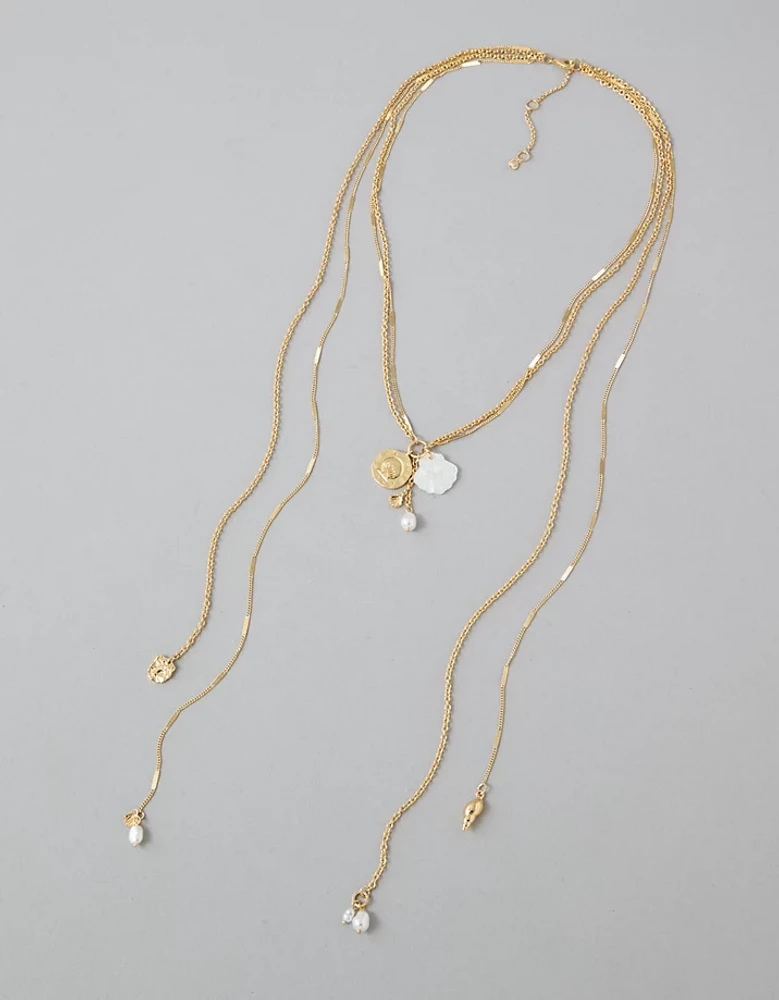 Collier long à coquillage et perle AEO