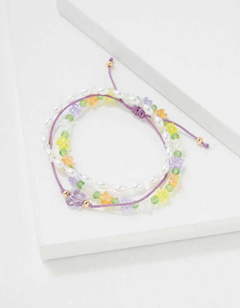 AEO Purple Butterfly Beaded Bracelet 3-Pack