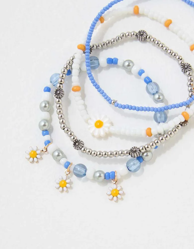 AEO Daisy Blue Beaded Bracelet 4-Pack