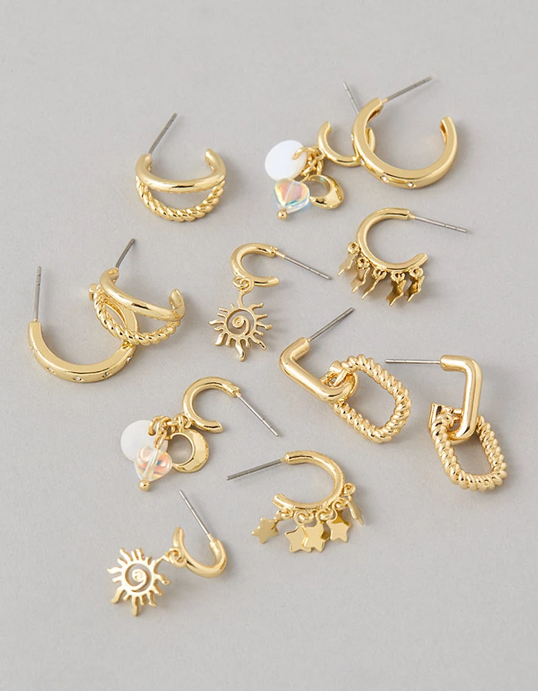 Ensemble de six paires de boucles d’oreilles soleil et lune AEO