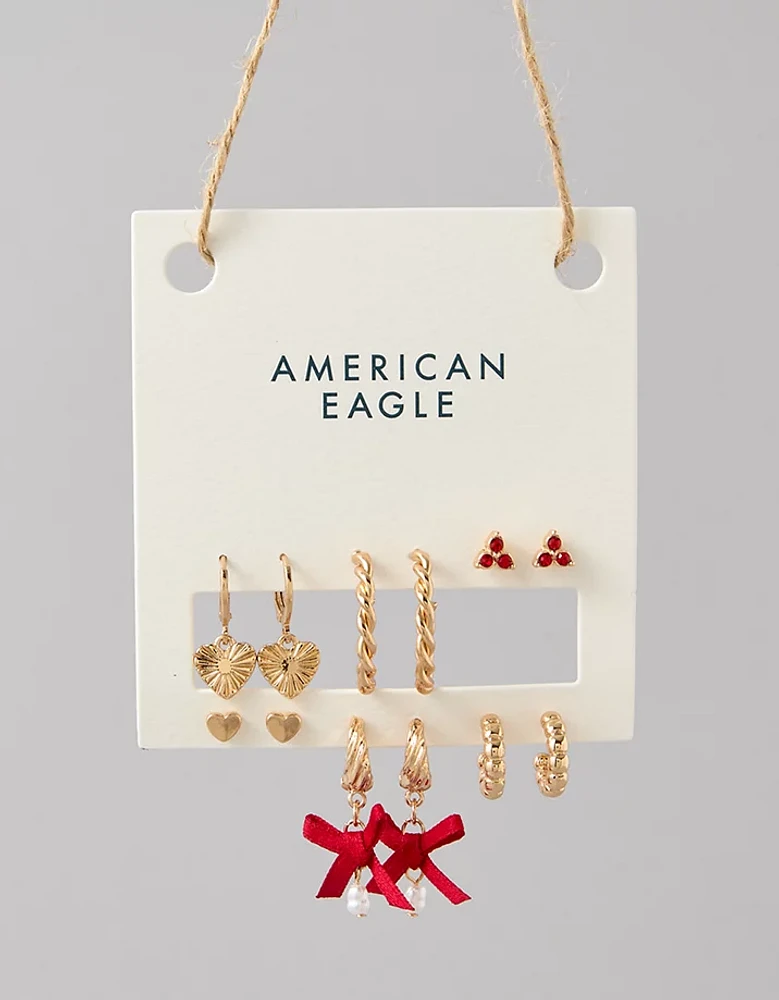 AEO Gold & Red Pearl Earrings 6-Pack