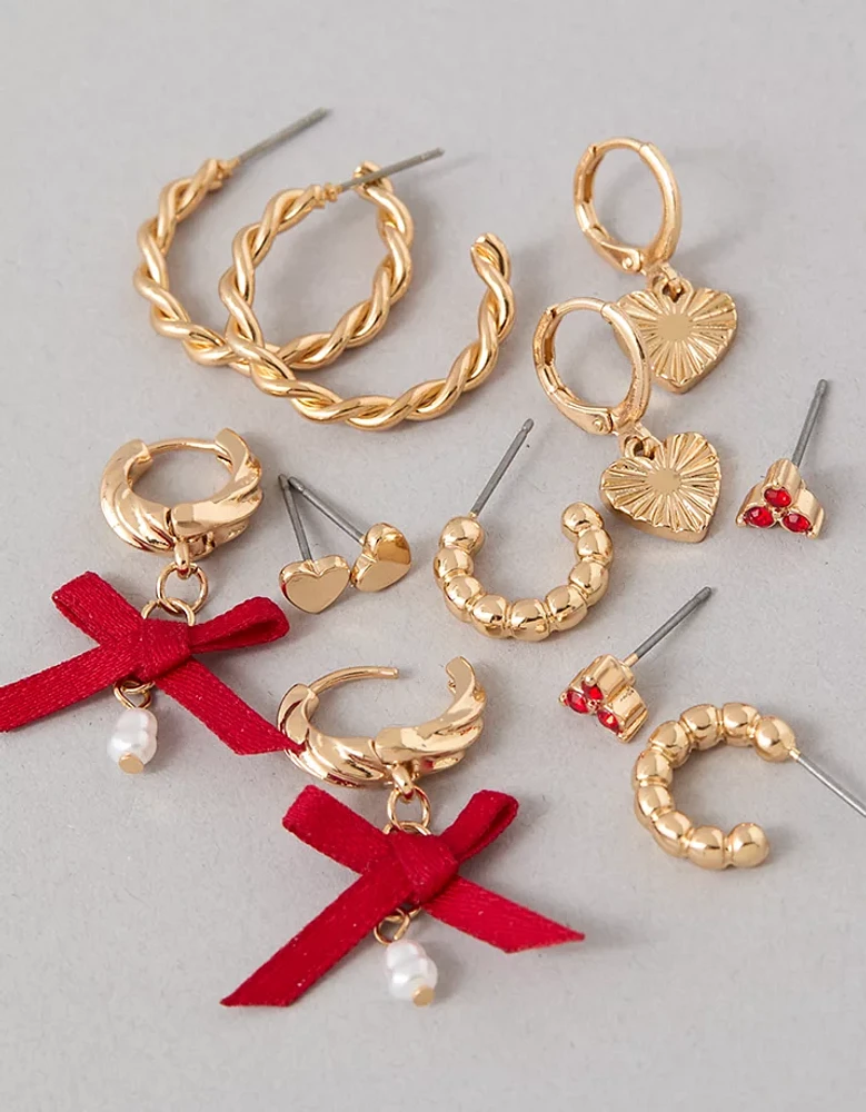 AEO Gold & Red Pearl Earrings 6-Pack