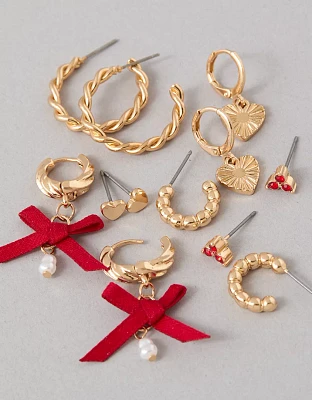 AEO Gold & Red Pearl Earrings 6-Pack