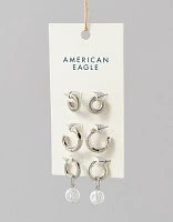 Ensemble de trois paires de boucles d’oreilles argentées AEO