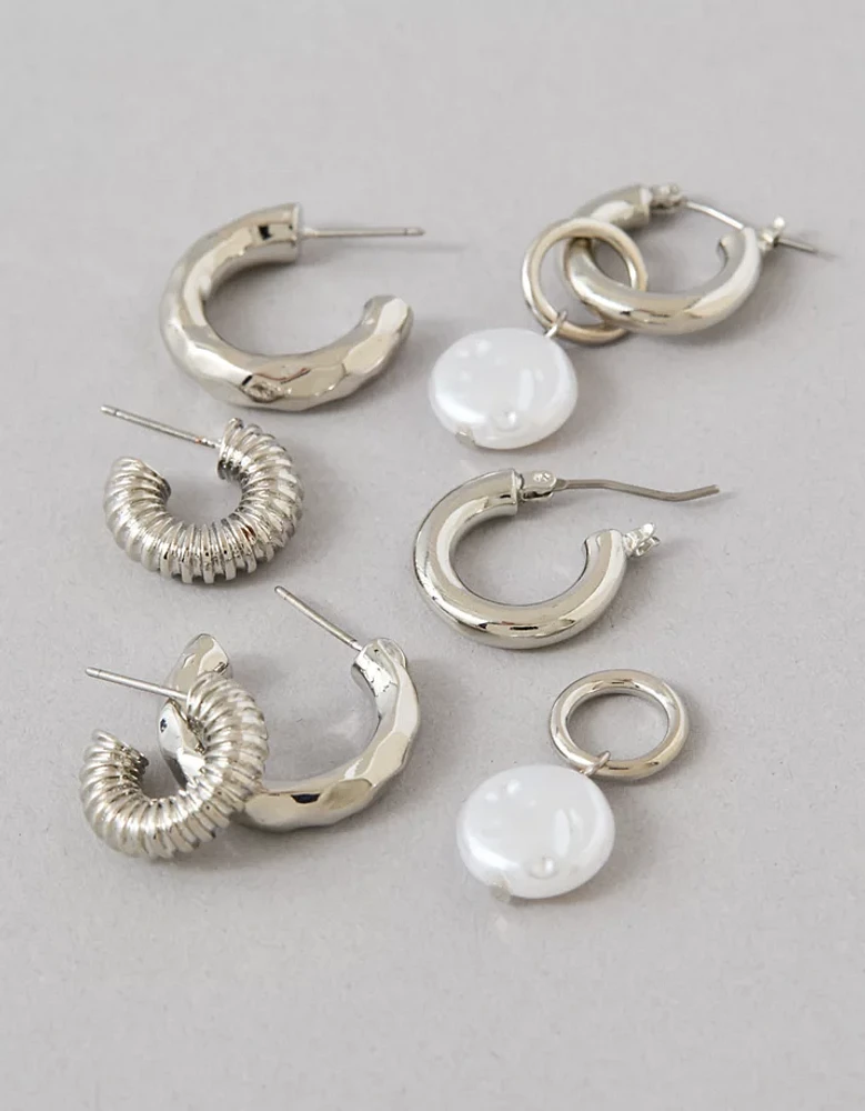 Ensemble de trois paires de boucles d’oreilles argentées AEO