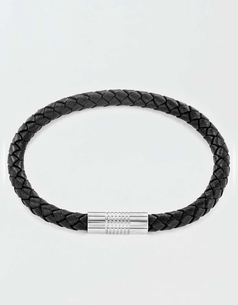 West Coast Jewelry Stainless Steel Braided Leather Bracelet